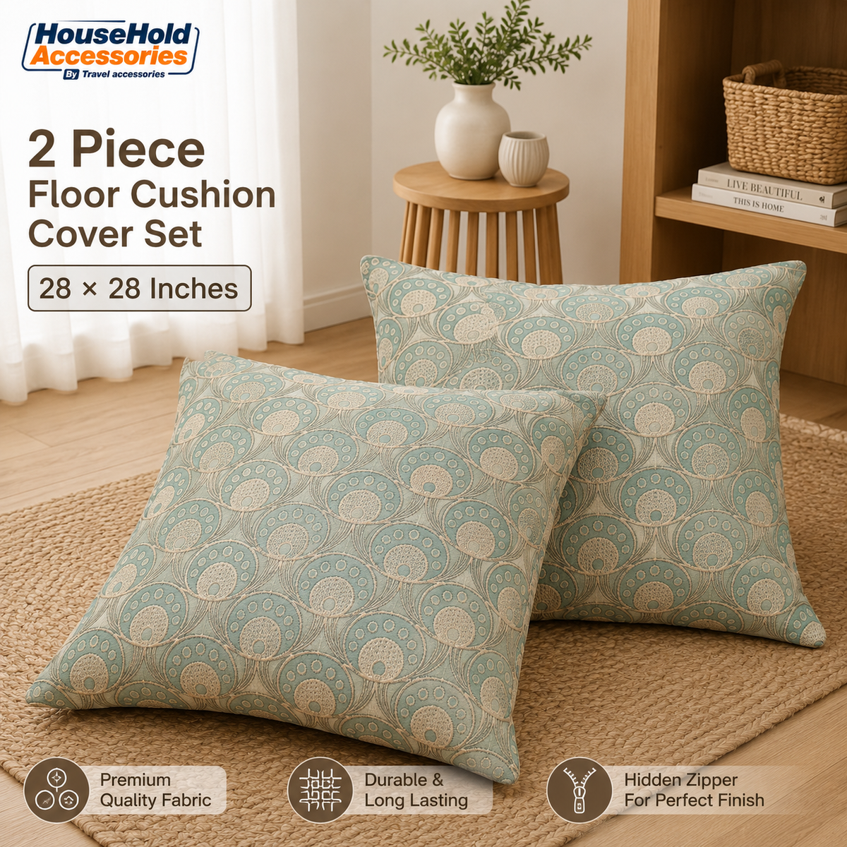 Jacquard Floor Cushion Cover Set | 2 Pieces | 28 x 28 Inches