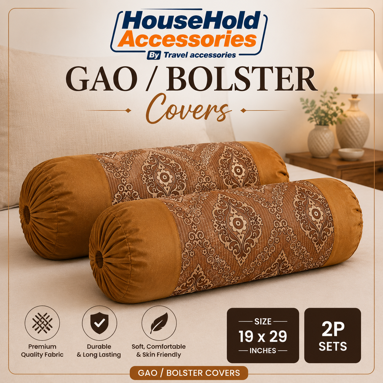 House Hold Accessories By Travel Accessories – Premium Jacquard Gao / Bolster Covers (2 Piece Set)