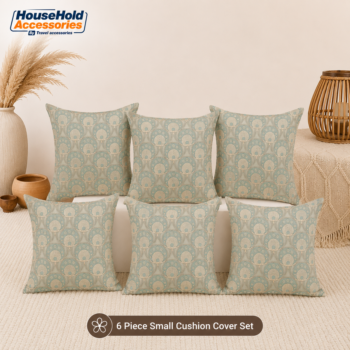 Premium Jacquard Cushion Cover Set | 6 Pieces | 15 x 15 Inches