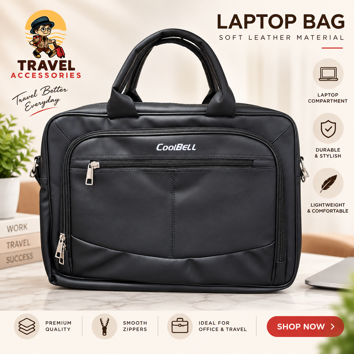 Premium Soft Faux Leather Laptop Bag – 16 × 12 Inch | Travel Accessories PK