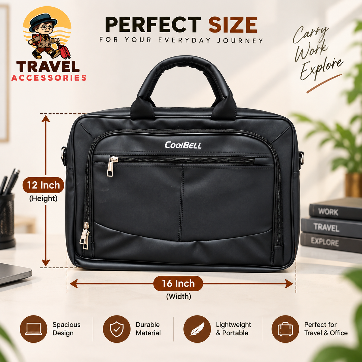 Premium Soft Faux Leather Laptop Bag – 16 × 12 Inch | Travel Accessories PK