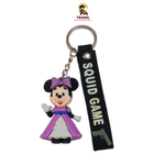 Travel Accessories Minnie Mouse PVC Rubber Keychain | Cute Cartoon Character Key Ring with Squid Game Strap | Soft 3D Keychain for Girls, Kids, Bags & Keys | 1 Piece