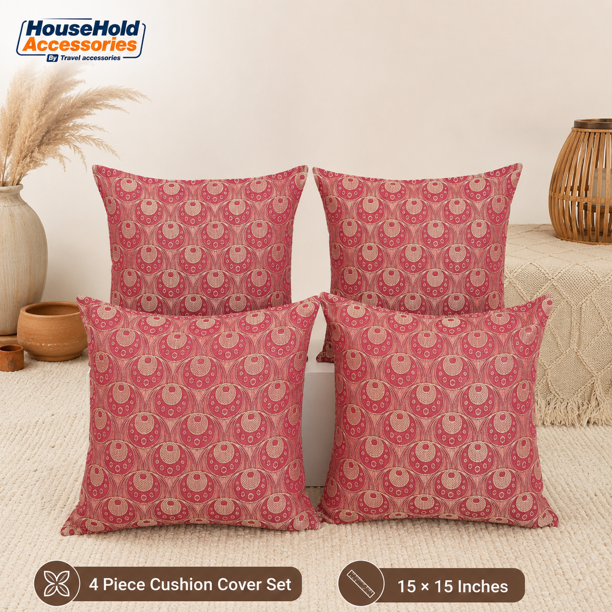Jacquard Cushion Cover Set | 4 Pieces | 15 x 15 Inches