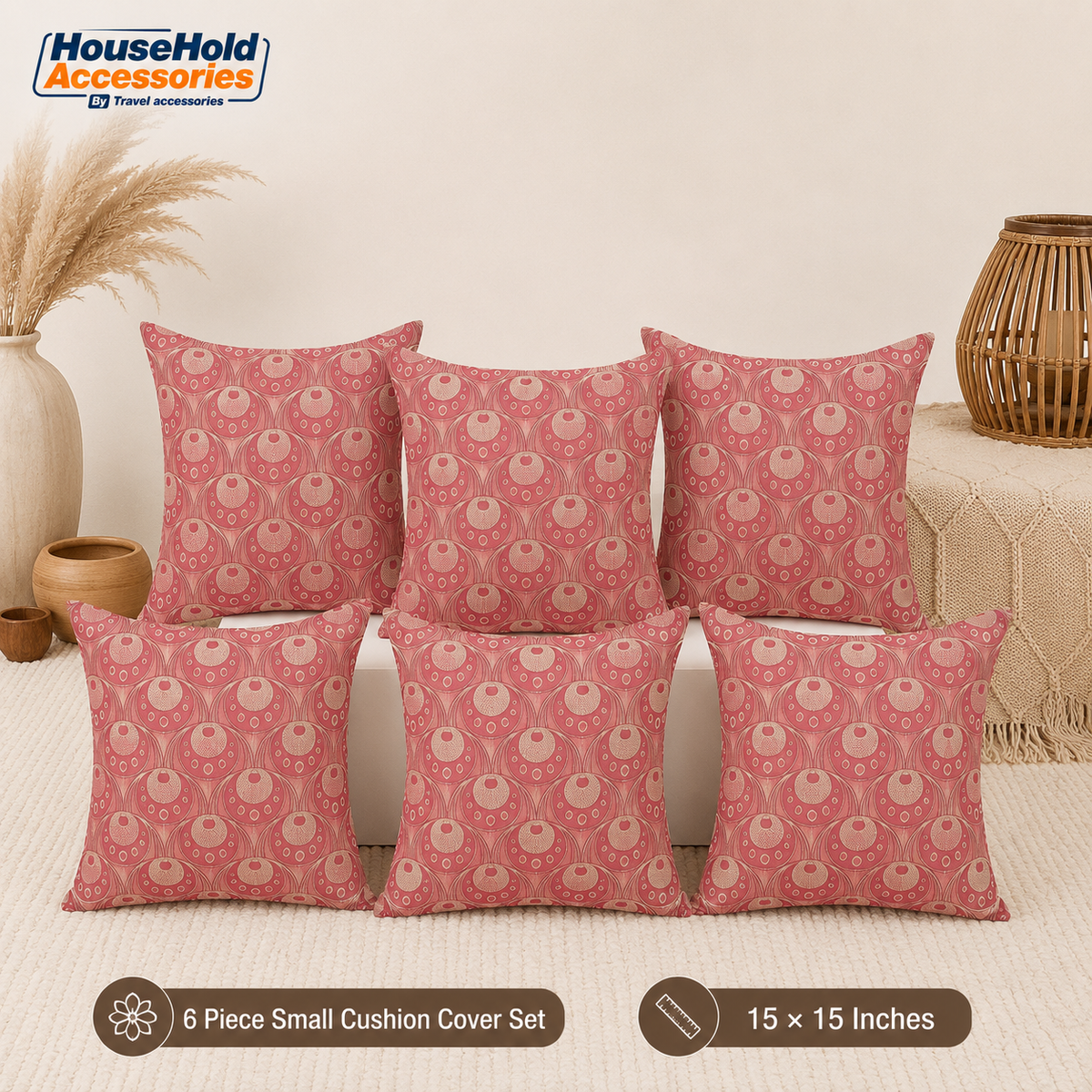 Premium Jacquard Cushion Cover Set | 6 Pieces | 15 x 15 Inches